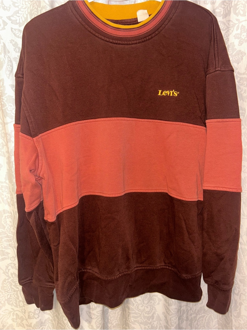 Levi's Maroon and Coral Colorblock Crewneck Sweatshirt